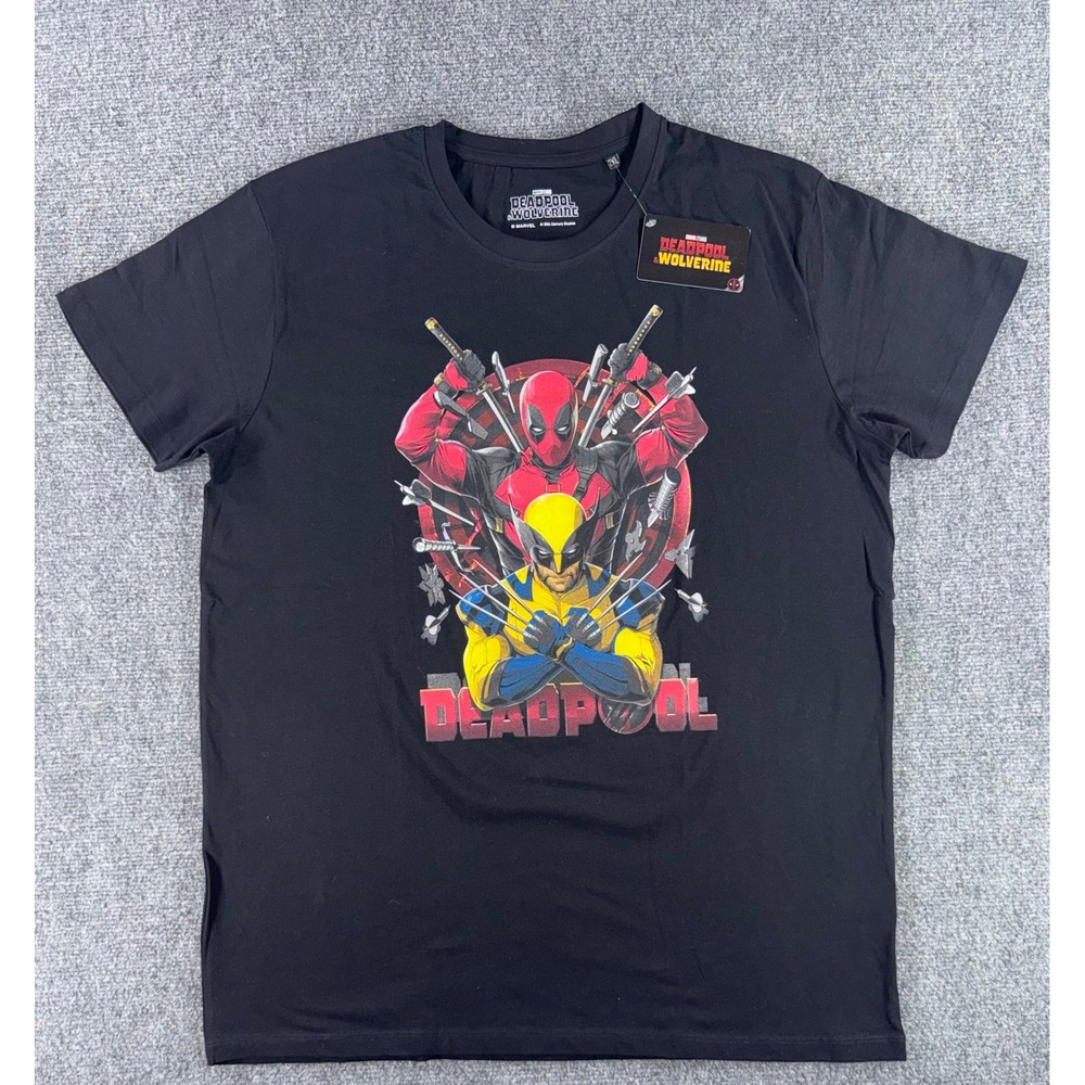 Marvel Deadpool & Wolverine Graphic T-Shirt Mens 2XL Black Short Sleeve New